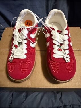 Steve Madden Red & White Kids Sneakers with Charms